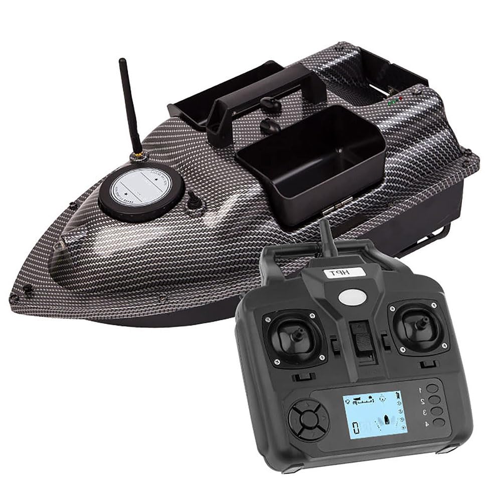 Barca da pesca con esca da 500 m, barca da pesca telecomandata GPS con 3 contenitori per esche, ecoscandaglio automatico con luce notturna a LED, tramoggia di carico da 2 kg,ritorno automatico con una