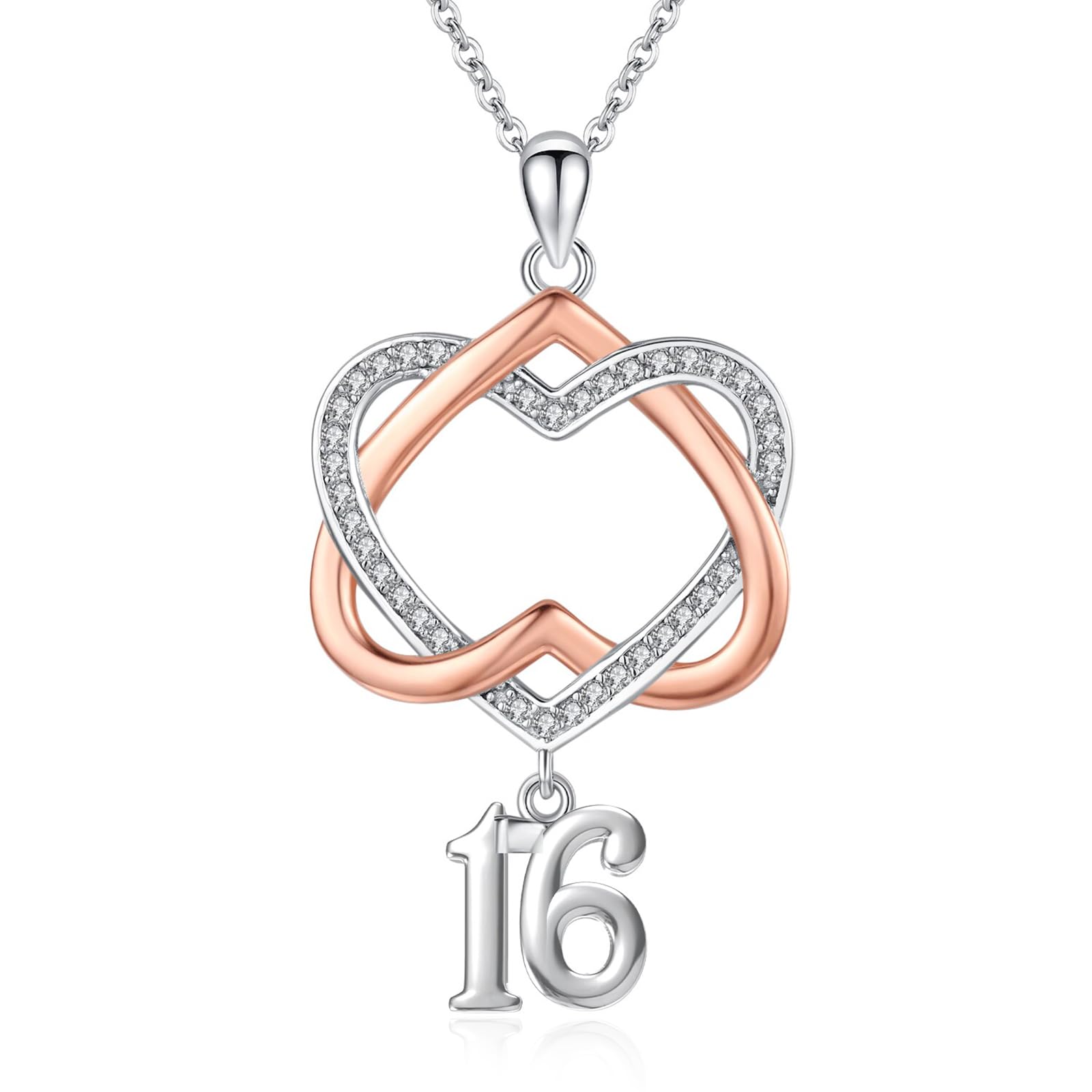 Collana 16° Compleanno Per Ragazza In Argento 925 Con Doppio Anello E Zirconia - Regalo 16 Anni