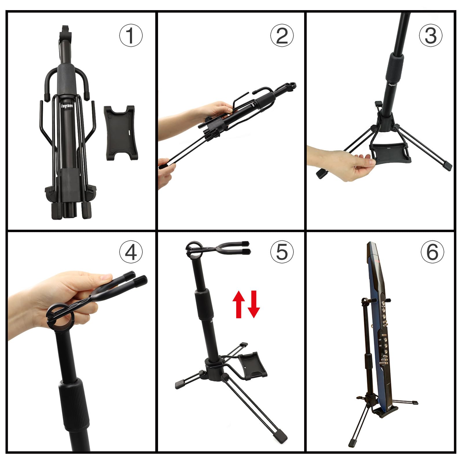 Rayzm Elektroniczny uchwyt na aerofon/EWI, przenośny składany metalowy stojak na cyfrowe instrumenty dęte, takie jak elektroniczny aerofon