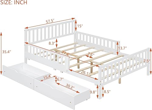 Miniatura 110 de Moderna plataforma de tamaño matrimonial con cabecera de almacenamiento y barandilla de seguridad para niños, plataforma de madera funcional con luz