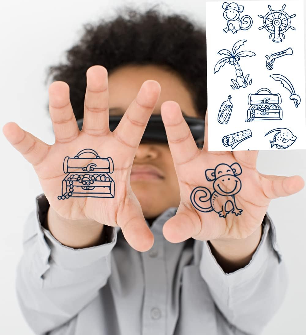 Tiny Cute Semi Permanent Tattoo, 6-Sheet Long Lasting 7-14 Days Temporary Tattoos for Kids Cute Pirate Tattoo Stickers, 100% Plant-Based Ink Infinity Realistic Fake Tattoos for Children Adult Waterproof