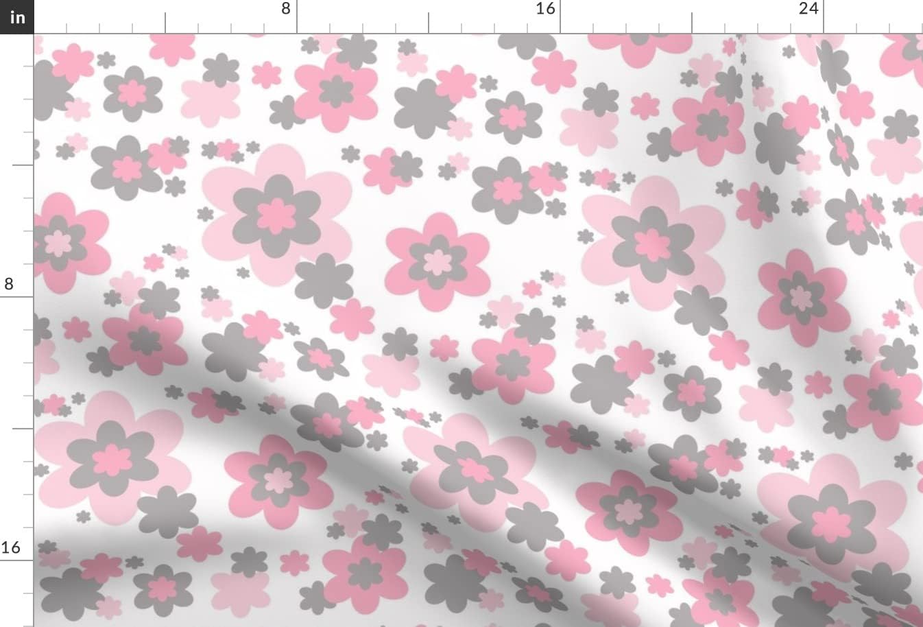 Spoonflower Fabric - Pink Grey Gray Floral Girl Nursery Flower Room Printed on Minky Fabric by The Yard - Sewing Baby Blankets Quilt Backing Plush