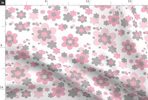 Vista 2 de Spoonflower Tela - Rosa Gris Gris Floral Niña Nursery Flower Room Impreso en tela Minky por The Yard - Cobijas de bebé Coser Edredón de felpa