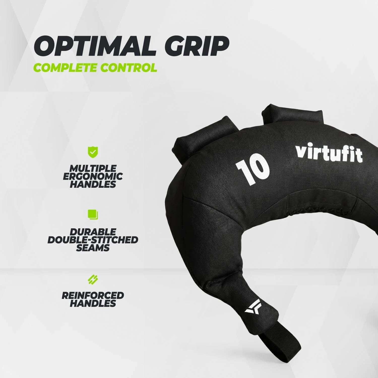 VirtuFit Bulgarian Bag 10 kg – torba fitness do treningu siłowego, treningu crossowego i treningu funkcjonalnego – worek treningowy z wieloma uchwytami