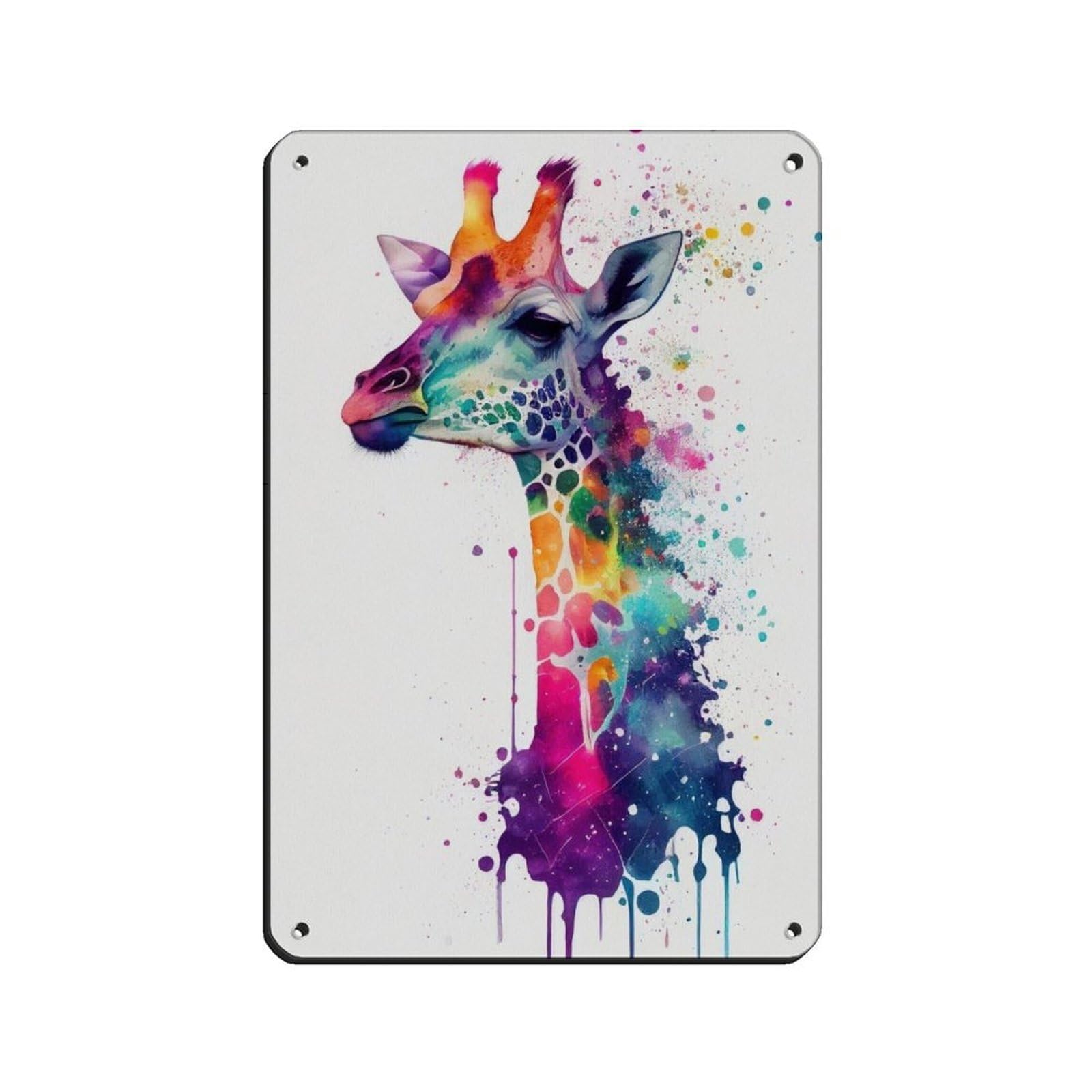 Lxwnze 20L X 30W Cm Watercolour Giraffe Portrait Poster Tin Sign Vintage Metal Pub Club Cafe Bar Home Wall Art Decoration Poster Retro 8X12inch(20X30cm)