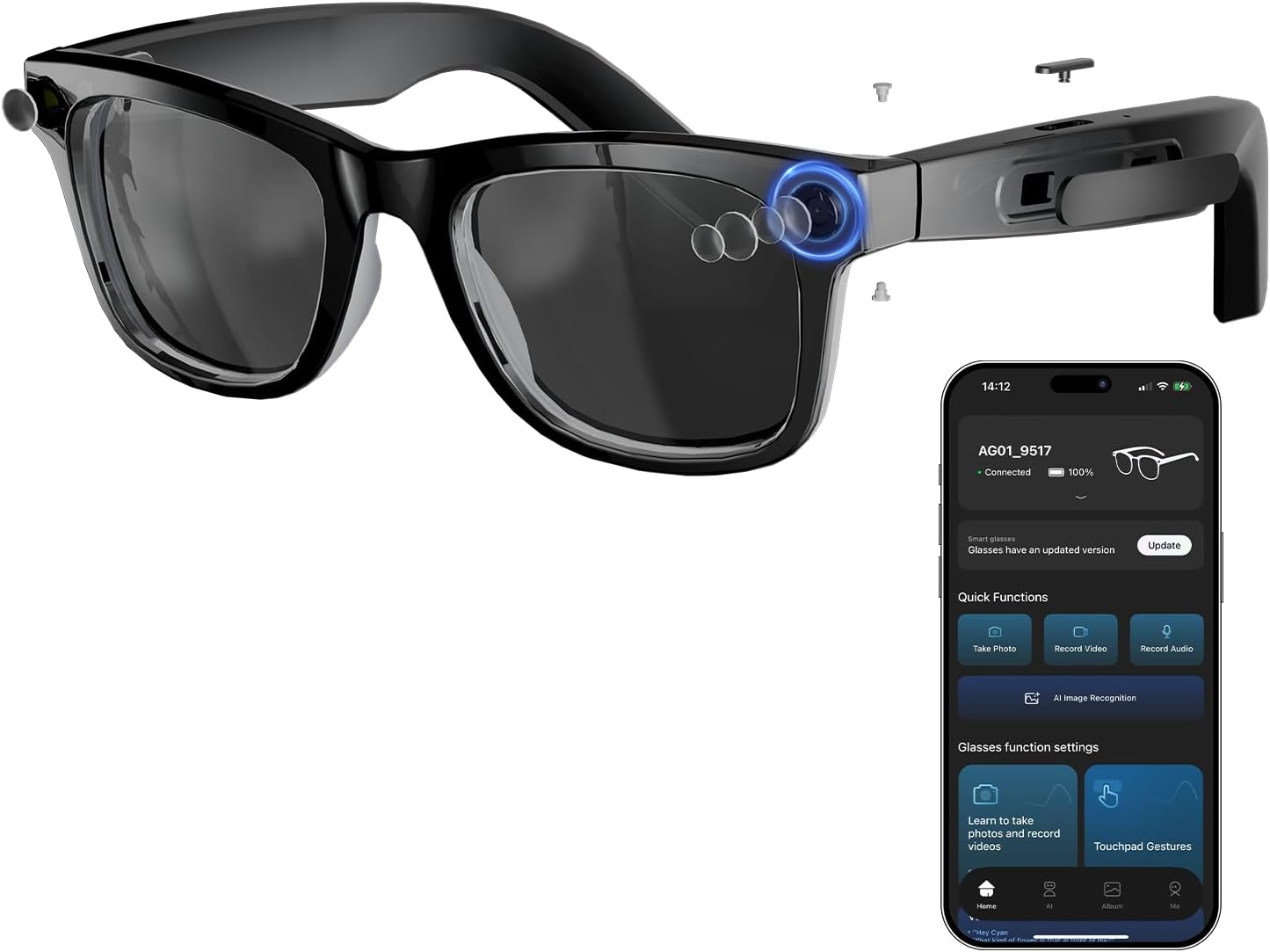 AI Good Glasses with 8MP HD Digital camera, 1080P Video Recording, Actual-Time Translation, Voice Assistant, Open-Ear Hello-Fi Audio for Journey & Conferences