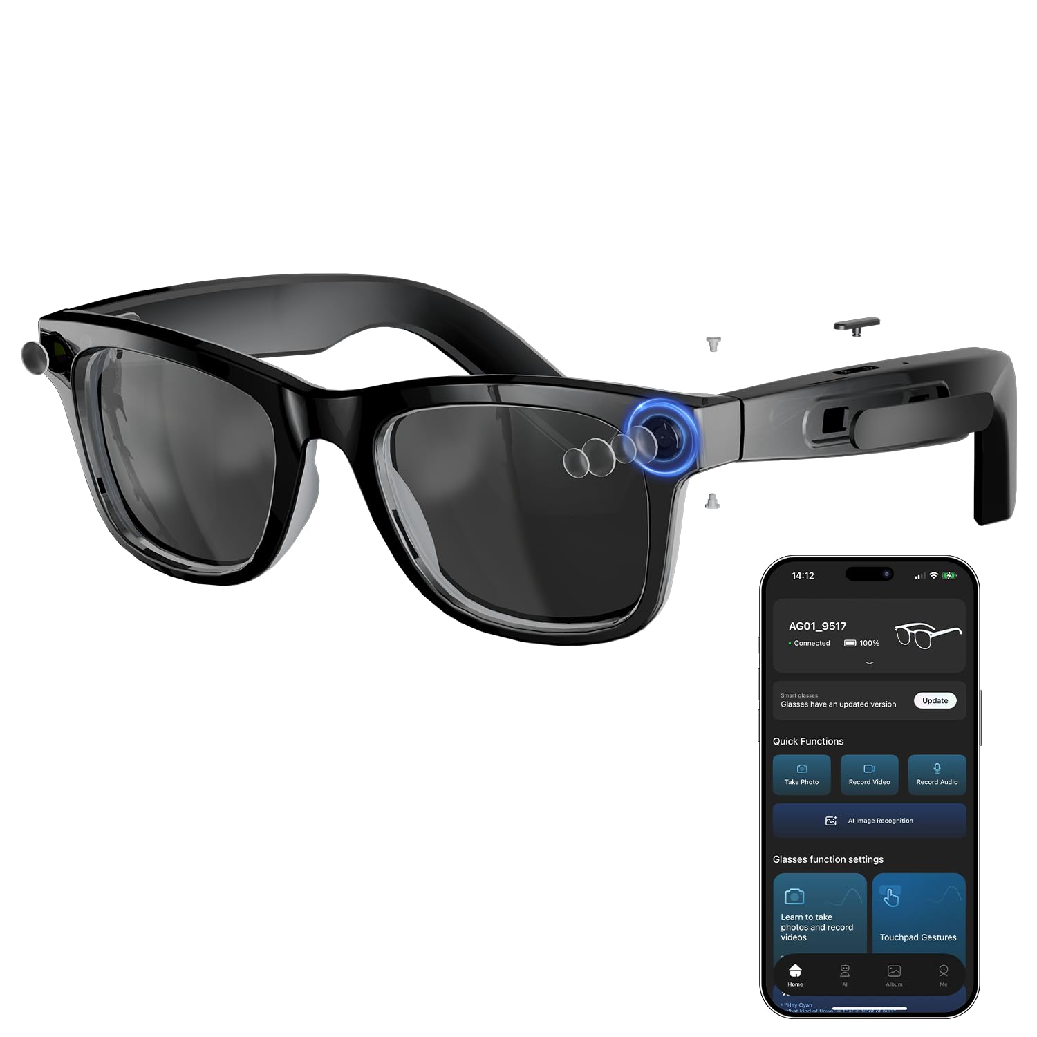 AI Smart Glasses with 8MP HD Camera 1080P Video Recording Real-Time Translation Voice Assistant Open-Ear Hi-Fi Audio for