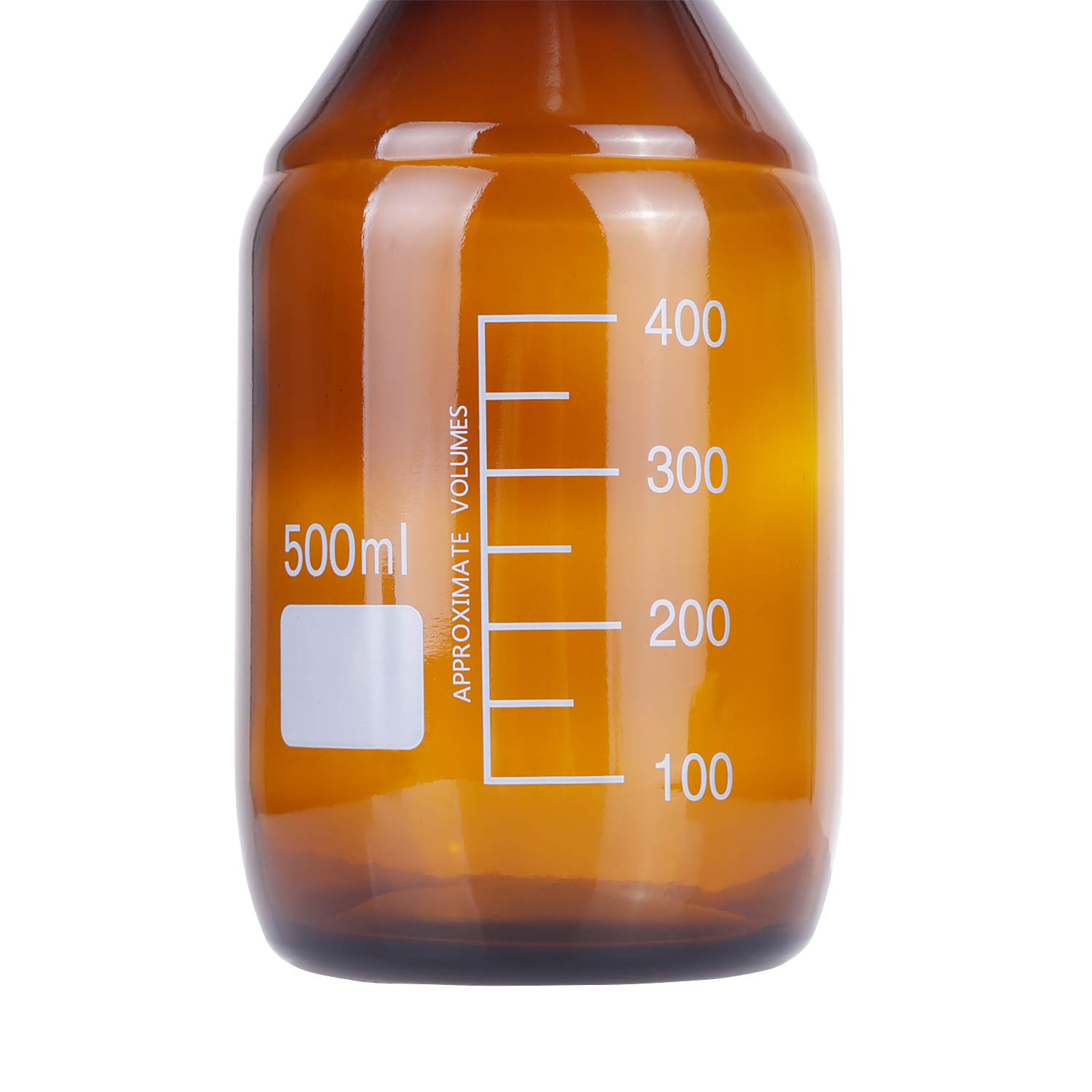 Paquete de 8 botellas de vidrio de borosilicato ámbar de 500 ml graduadas redondas de reactivo de laboratorio/almacenamiento con tapa de rosca azul GL45