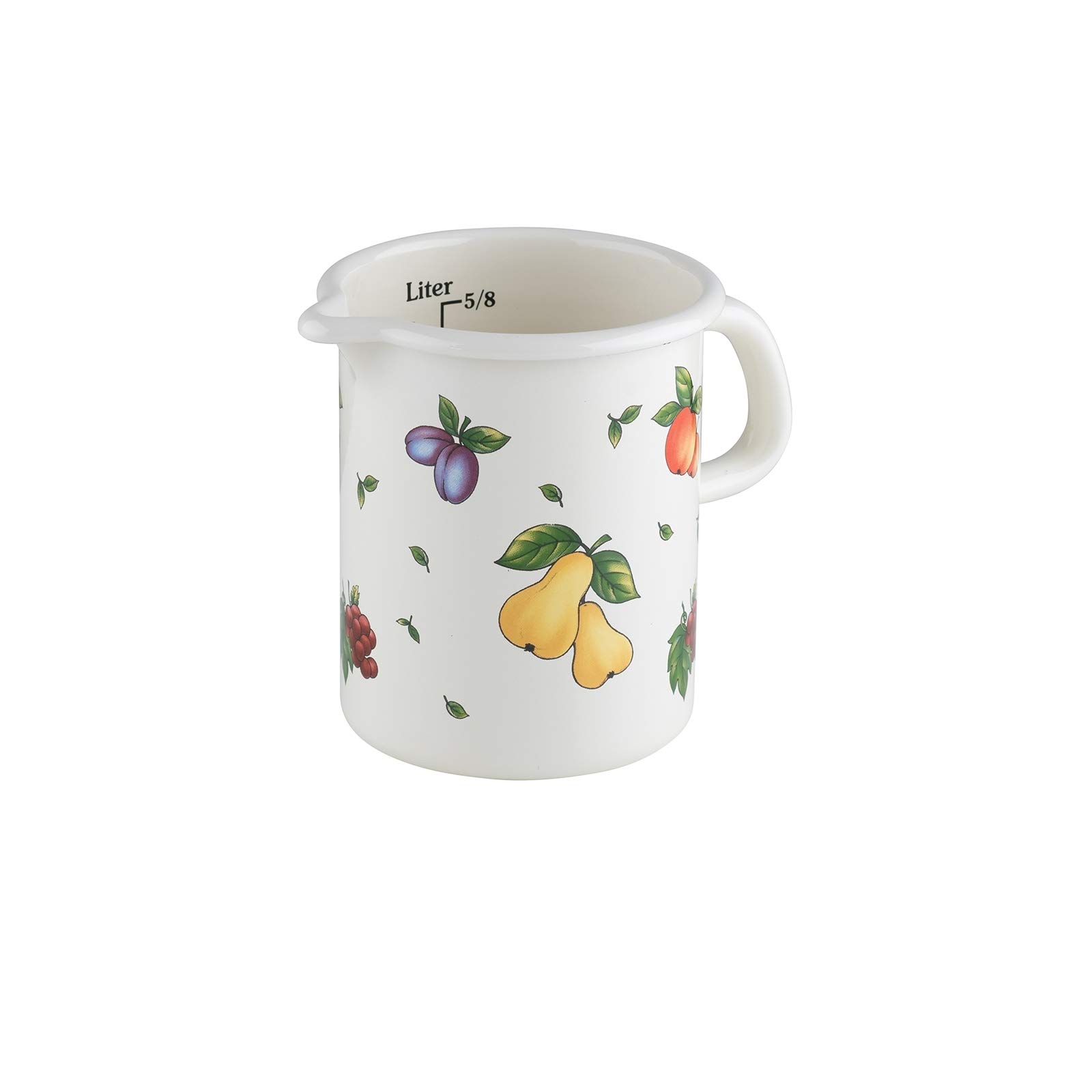 Riess, 0338-068 miarka kuchenna 10 1,0 l, wiejski ogród owocowy, Ø 10 cm, wysokość 14,8 cm, pojemność 1,0 l, emalia, biała z dekoracją owocową, indukcja