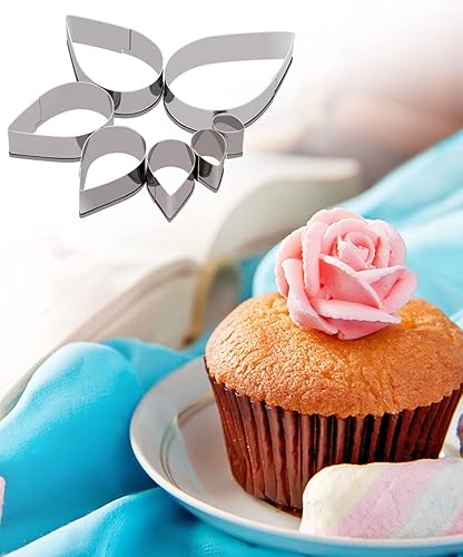 Miniatura 5 de Juego de cortadores de rosas, 10 piezas de acero inoxidable con forma de pétalos de flores, fondant, lágrima, pastel, galletas, pastelería, molde