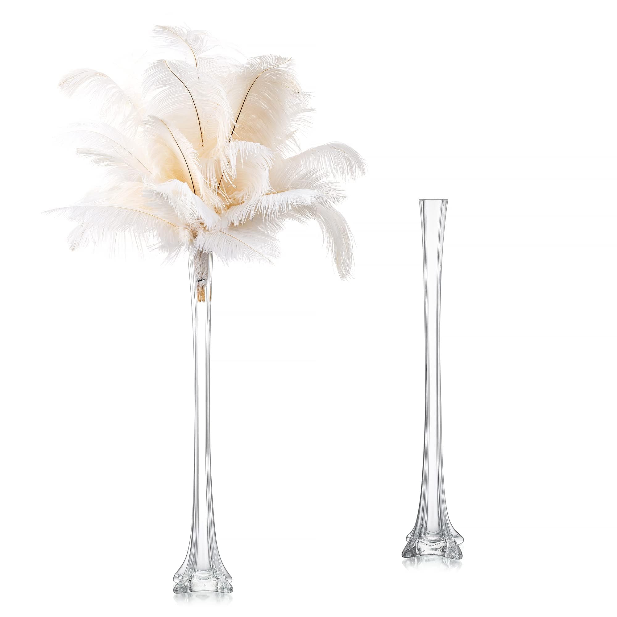 Eiffel Tower Vase Glasseam, 20" Tall Skinny Glass Vase for Flowers, Set of 2 Modern Crystal Clear Decorative Vases for Centerpieces, Long Single Flower Vase for Pampas Grass Living Room Decoration