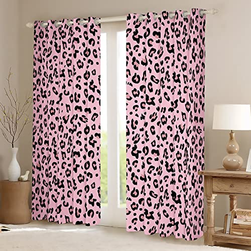 Pink Leopard Curtains Wild Animal Cheetah Window Curtains for For Kids Boys Girls Children Teens Africa Wildlife Window Drapes Window Treatments,W46*L72 - Image 2