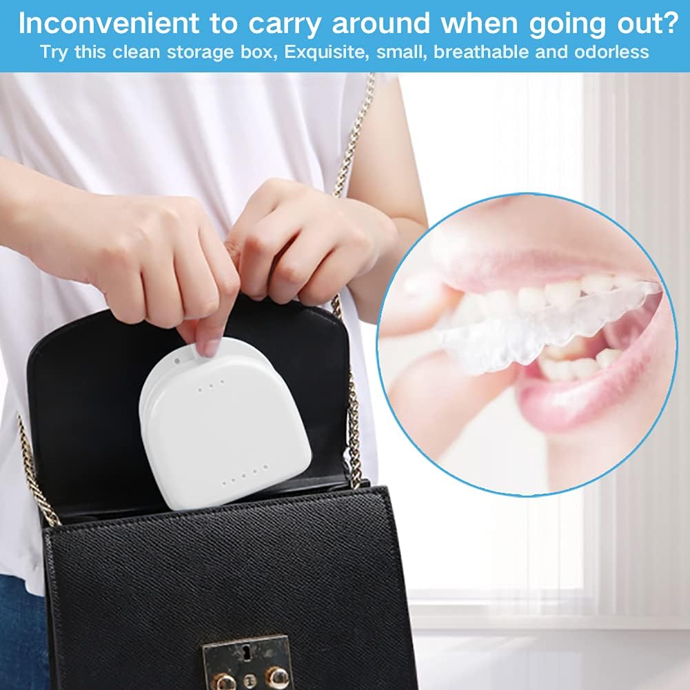 HUYIWEI Denture Box, Storage Box for Dentures, Denture Box, Teeth Storage Box with Hanging Net