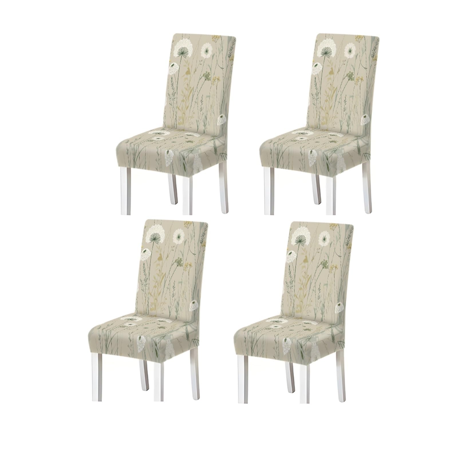 KXUAUV Beige White Wildflower Grass Print Dining Chair Covers, Stretch Slipcovers For Home Kitchen Dining Room Party, 2/4/6PCS Seat Protectors for Restaurant Hotel Party(4PCSChair cover)