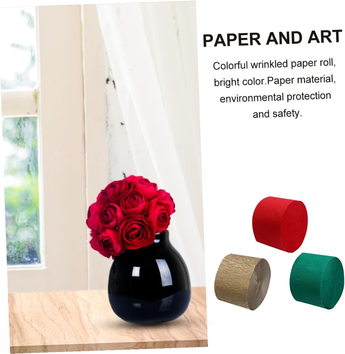 Artibetter 9 Pcs Crepe Paper Streamers Set Red, Gold, and Dark Emerald Rolls for Halloween and Party Decorations DIY Craft Supplies 4.5cm X 25m Each