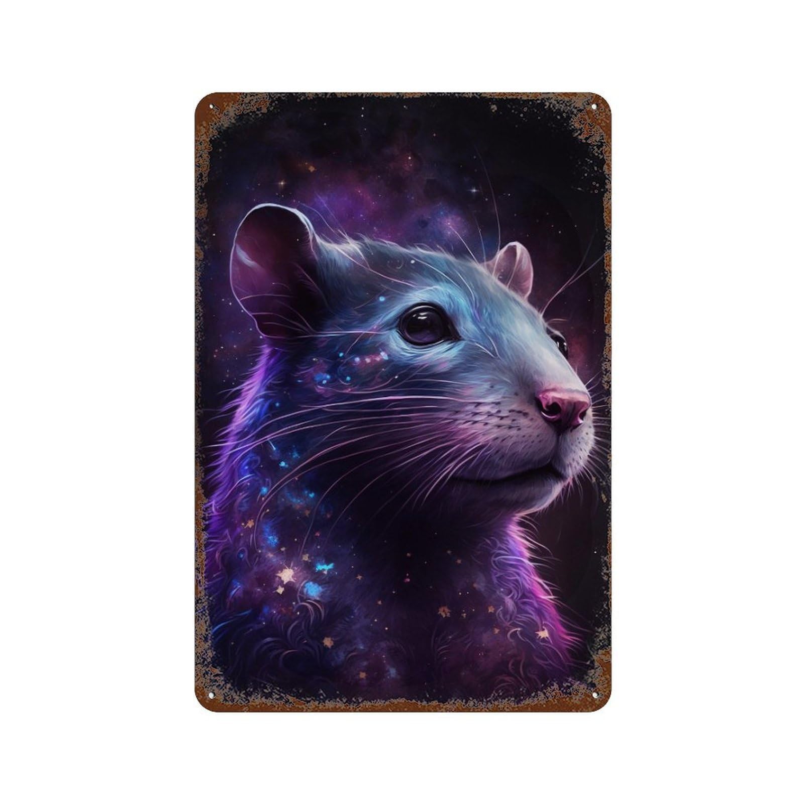 Garage Style Galactic Rat Art Print Rust Effect Tin Sign 11.8"x7.9", Shabby Chic Decor for Bar And Workshop