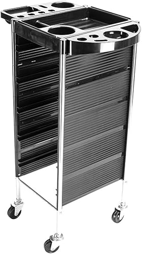 Miniatura 8 de Byya Carrito de salón de belleza con 5 cajones de ABS y soporte de metal con ruedas giratorias de goma para estilista peluquería, muebles de