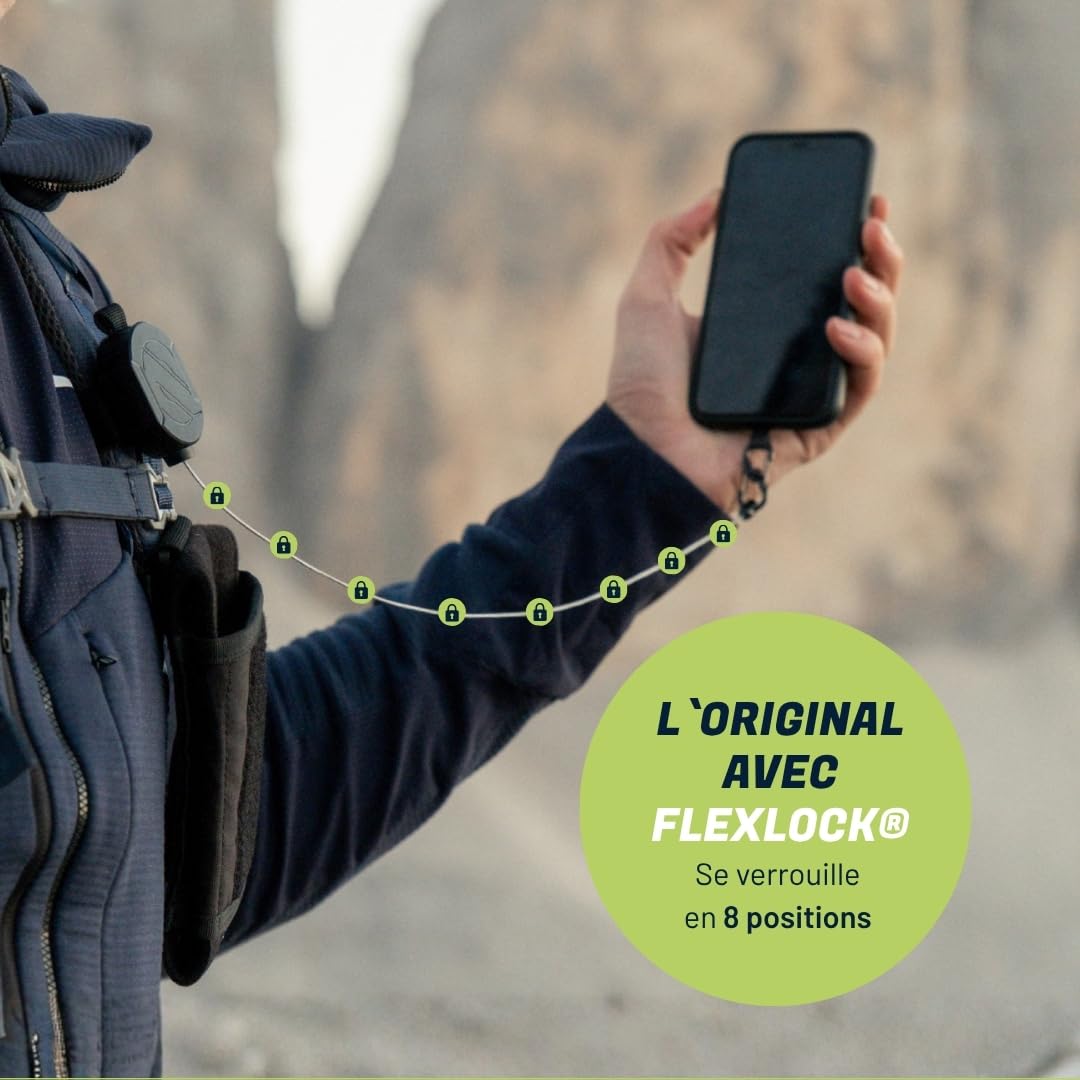 REELOQ Protection Pro pour Smartphone, avec Sac à Dos pour téléphone Portable et câble de sécurité Enroulable pour téléphone Portable, Noir, Version Sangle, Noir, Version Sangle