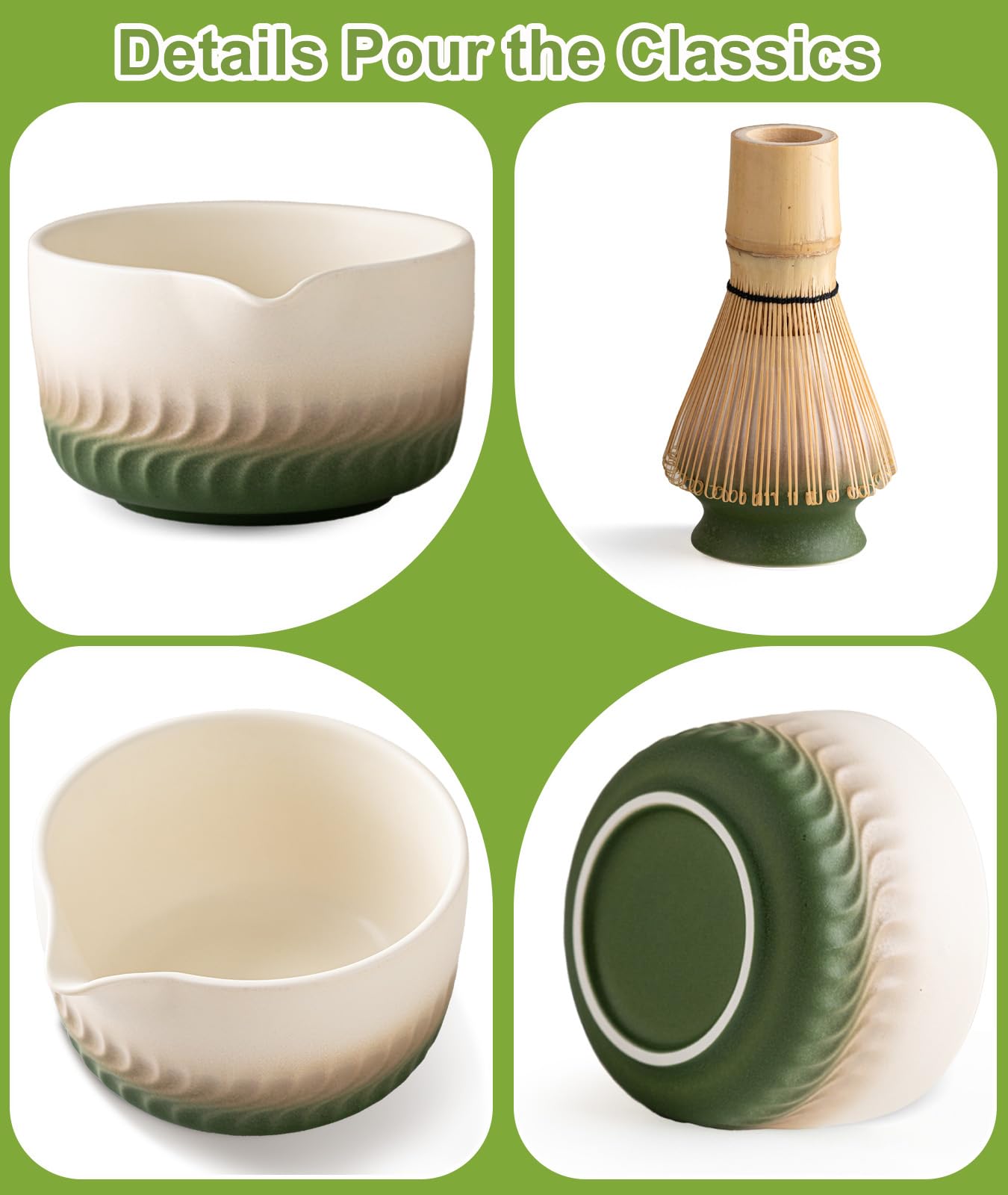 JBER Matcha Bezemset, 7-delige matcha bezem- en bezemhouder, matcha