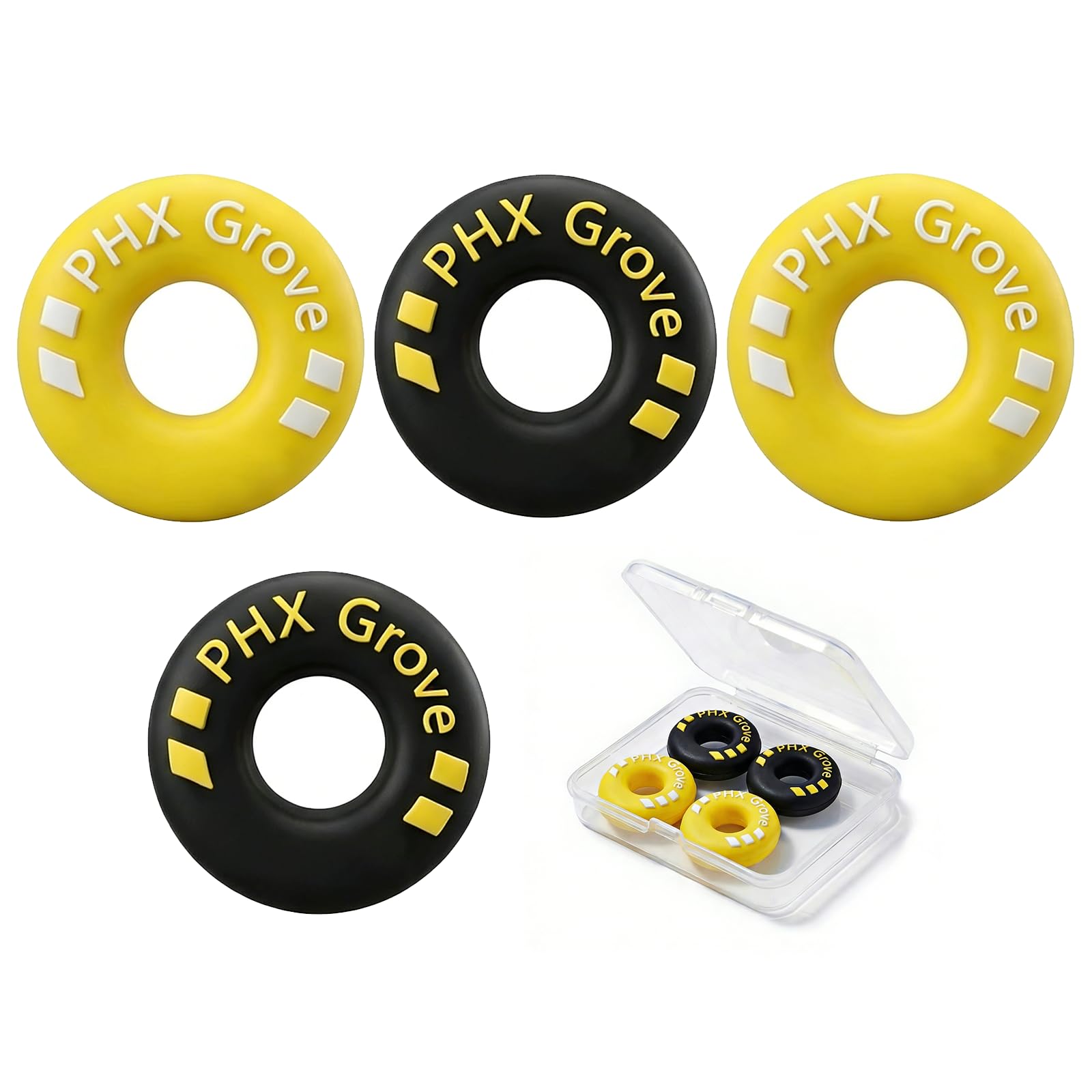 PHX Grove Tire-Shaped Tennis Dampener for Racket Strings with Storage Box | Silicone dampeners help reduce string vibration and improve racket feel during practice, matches and training