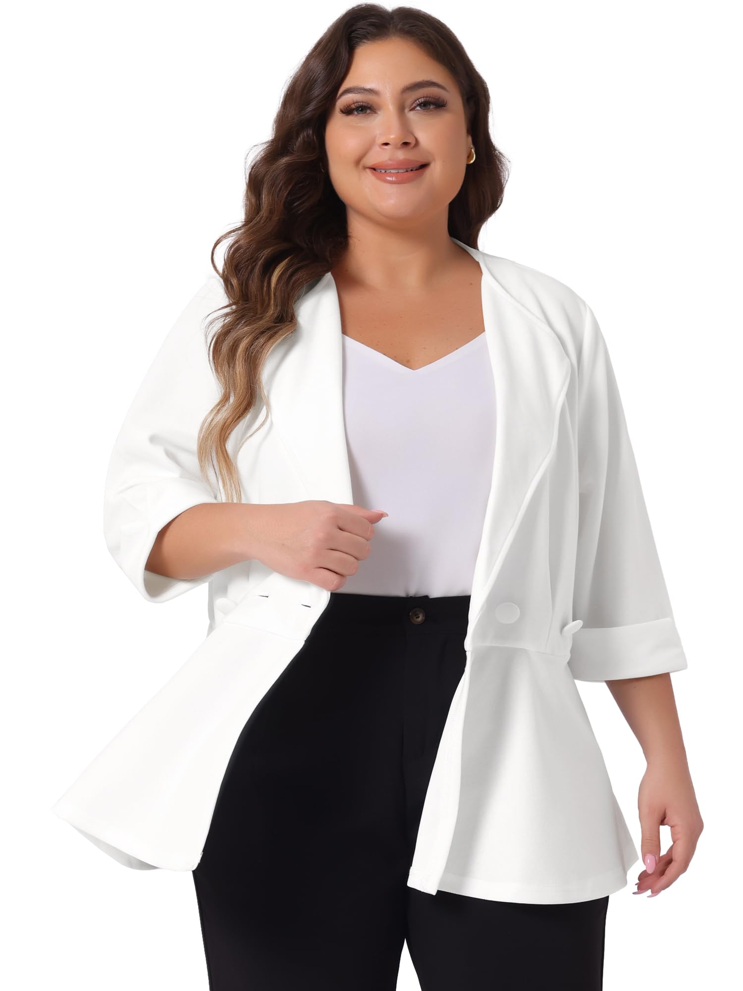 Agnes Orinda Womens Plus Size Casual Work Office Blazers Notched Lapel Button Peplum Blazer