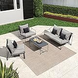 PURPLE LEAF Patio Conversation Set of 4 Modern European Style Outdoor Furniture Set Outdoor Patio Sofa Set with Thick Cushions for Yard Garden Porch