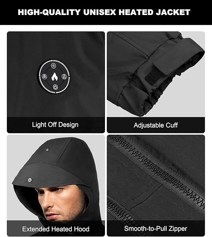 Image of Heated Jacket for Men with 16000mAh Battery Pack 7.4V Heated Coat for Men Waterproof Heated Hoodie Jacket