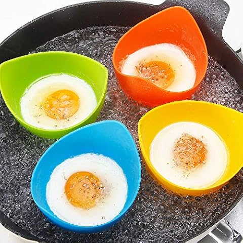 Inscape Data A-XINTONG 4-Pack Silicone Egg Steamer Steamed Egg Bowl Pan Mould Cooker Egg Boiler Plate Tray Healthy Egg Pancake Maker for Creative Breakfast Frying Egg Cooking Tools Kitchen Accessories Gadget Cover