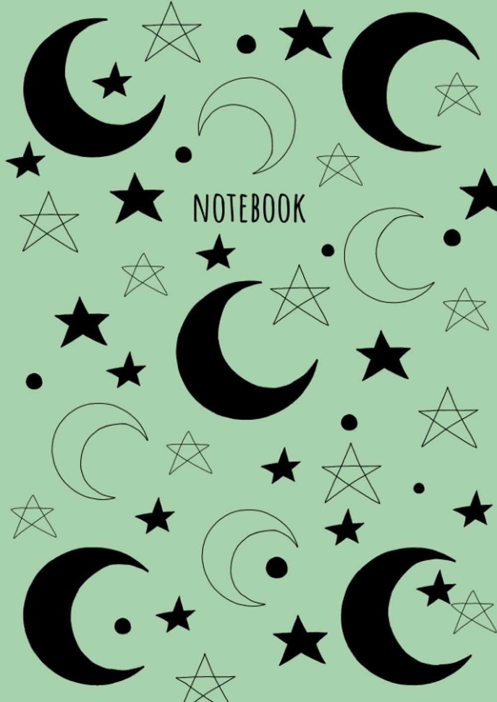 A4 Lined Notebook Stars and Moon, Celestial Composition Notepad: 120 Pages, College Lined Notepad Stars and Moon Black and Green