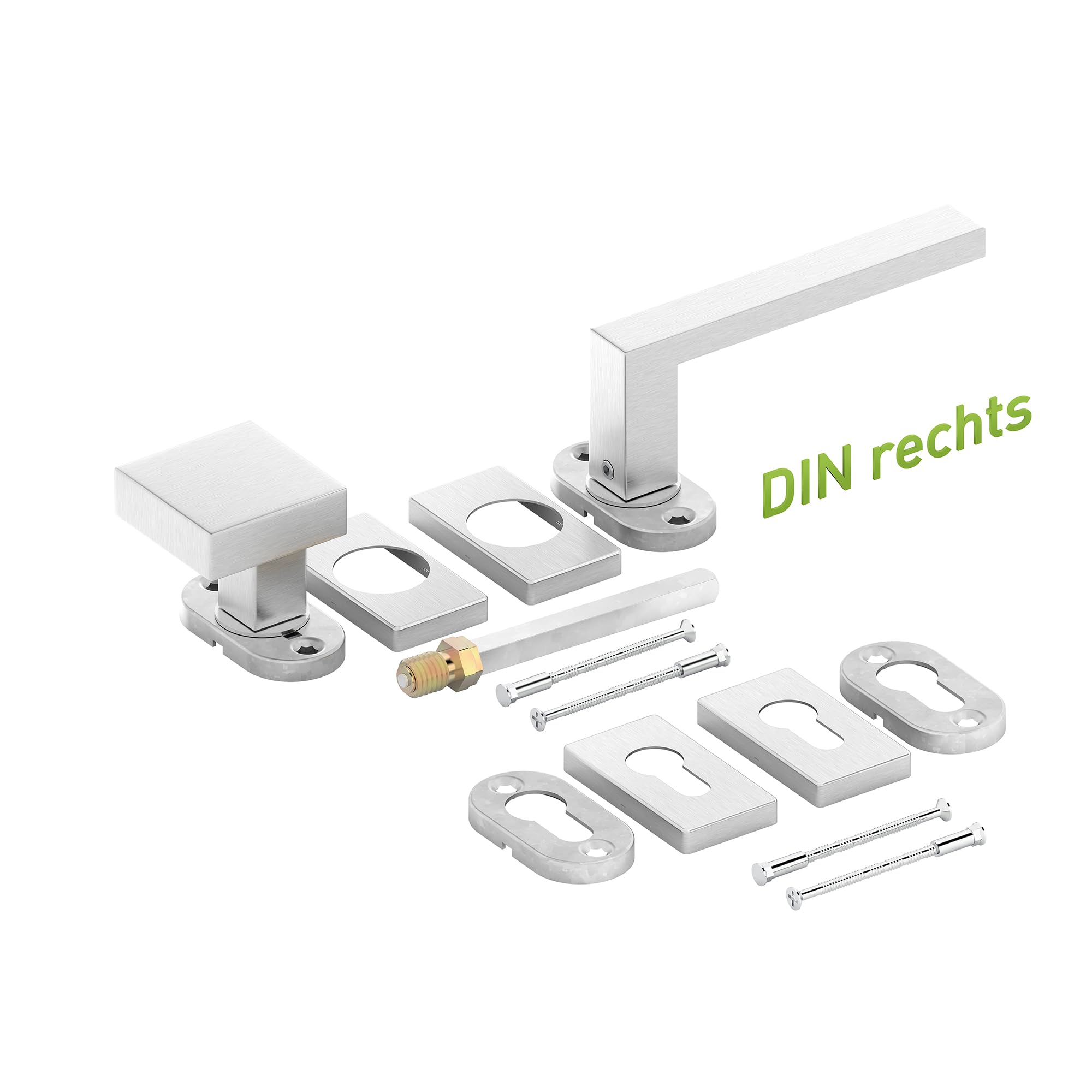 ERGO line CUBE Rechts, Profiltür-Drückergarnitur mit Festem Türknopf, Oval-Rosette, Edelstahl Eckig Türbeschlag, PZ-Rosette, Rosettengarnitur für Rahmentüren, Schmalrahmenbeschläge