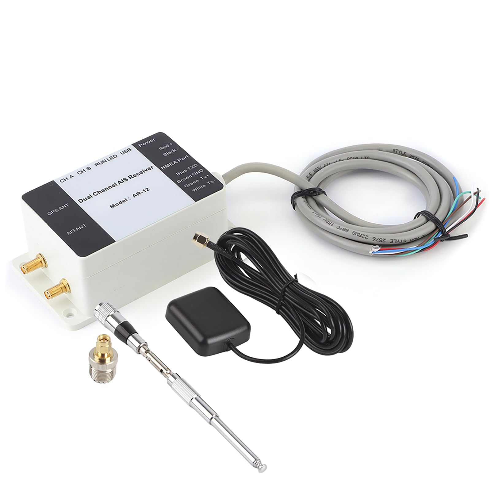 AIS-Empfänger, Zweikanal-USB-AIS-GPS-Empfänger für die Schiffsnavigation, mit Großer Reichweite von 28 Seemeilen und NMEA-Anschluss, Tragbare ABS-Marineelektronik