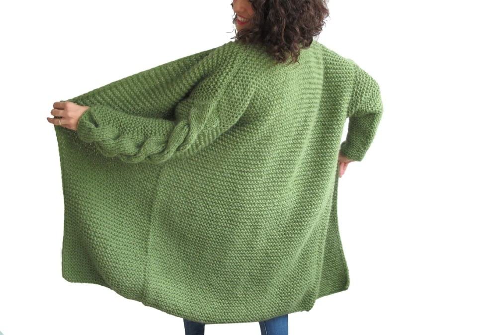 HGJH Damen Strickjacke,Damen-Strickpullover, Vorne Offen, Lange Strickjacke, Zopfmuster, V-Ausschnitt, Klobig, Einfarbig, Blau, Strickjacke, Weich, Elegante, Leichte Herbstjacke Für Lässiges Business