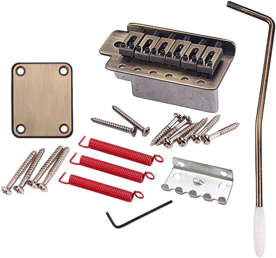 Healifty Ga296 Electric Guitar Tremolo Bridge with Neck Plate Replacement Parts for Electric Guitar Repair 3.30X1.57 Inch Durable Musical Instrument Accessories