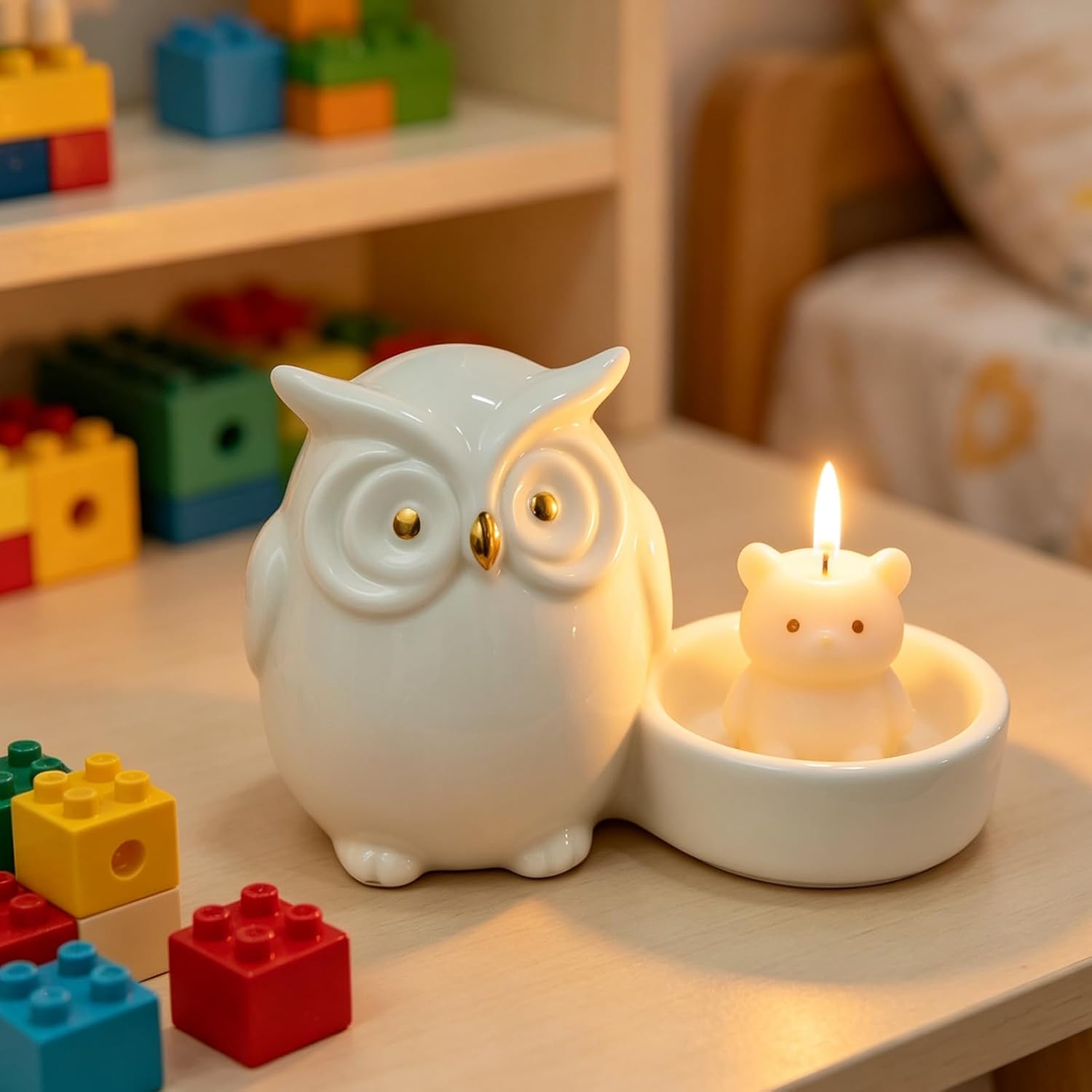 White Ceramic Owl Tealight Candle Holder, Cute Decor for Home, Bathroom, Bedroom, Kitchen, for Owl Lovers, Women, Mom, Housewarming (2 Pieces) image 4