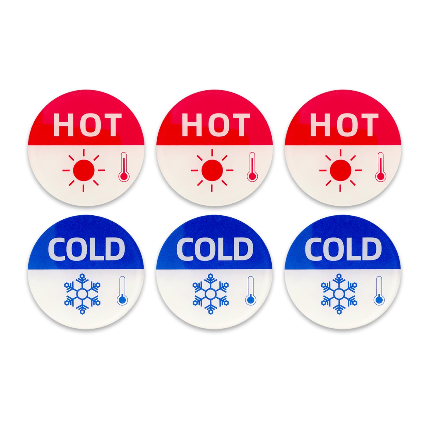 Hot Cold Water Sign Self-adhesive Cold Hot Stickers, 1.42 Inch Acrylic Label Child-friendly Guest - friendly Cold Hot Signs for Bathroom Washroom Hotel Home (6 Pack/3Pair, Round snowflake symbol)