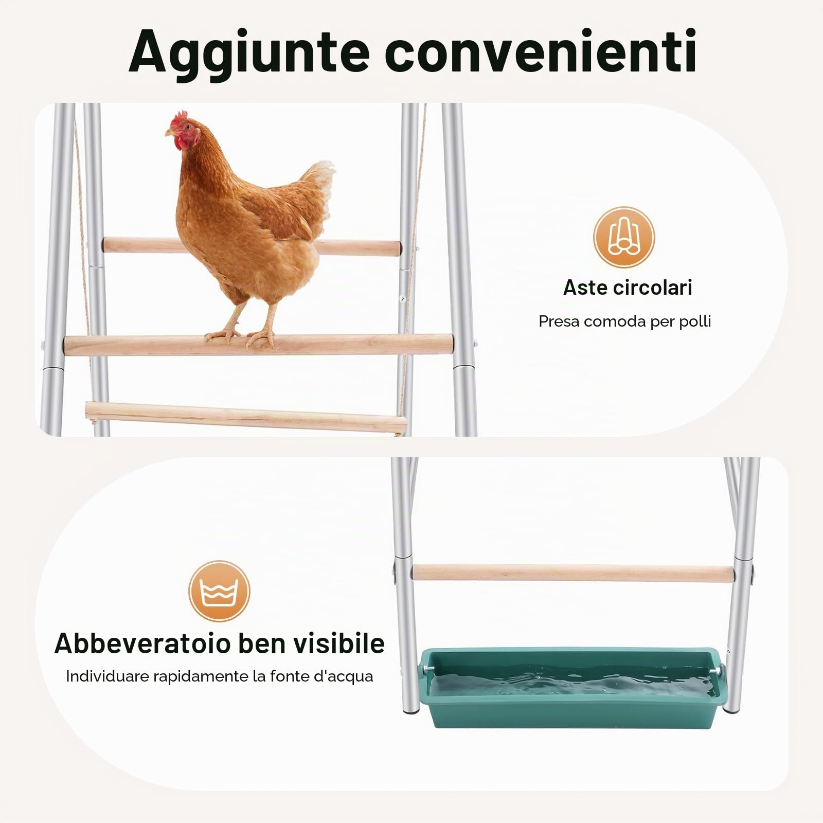 110 x 49 x 100 cm, posatoio per polli, in legno di eucalipto, a 4 livelli, con tromba, giocattolo per polli e galline