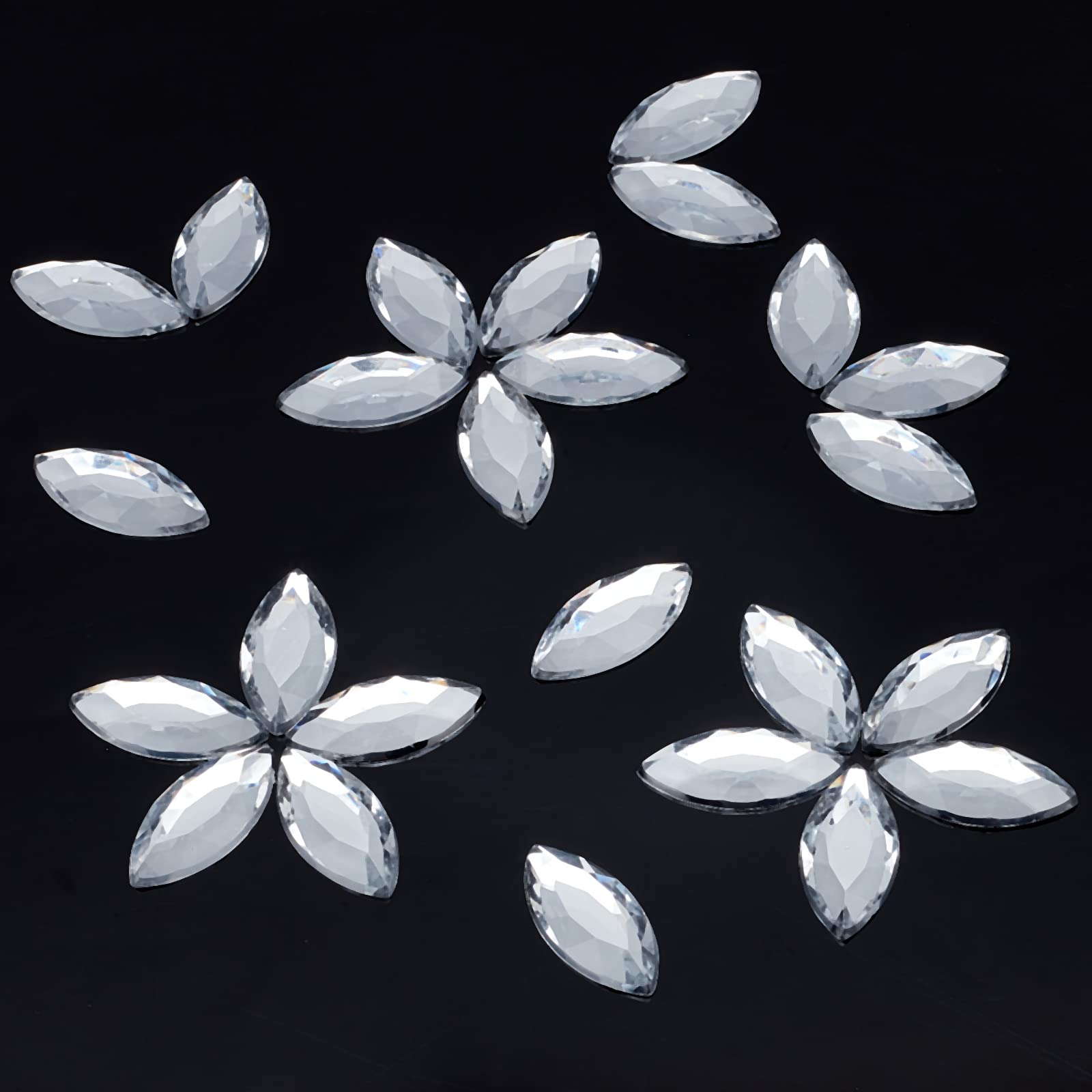 200 Pcs Strass Œil De Cheval Acrylique 24.5×11.5 Mm – Cristaux Dos Plat Clair + Boîte De Rangement