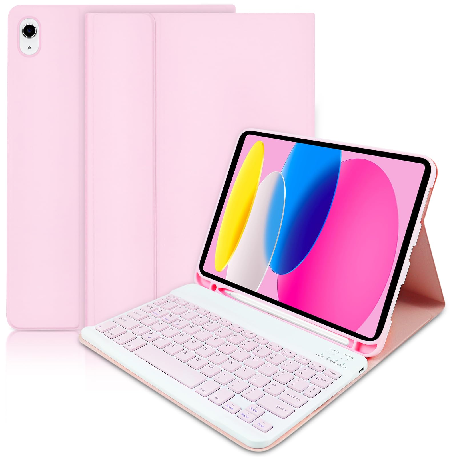 WEIQQI Coque Clavier Amovible Sans Fil Pour IPad 10ᵉ Gén 2022 / 11ᵉ Gén 2025 10.9" - Rose, Protection Complète + Porte-Pencil