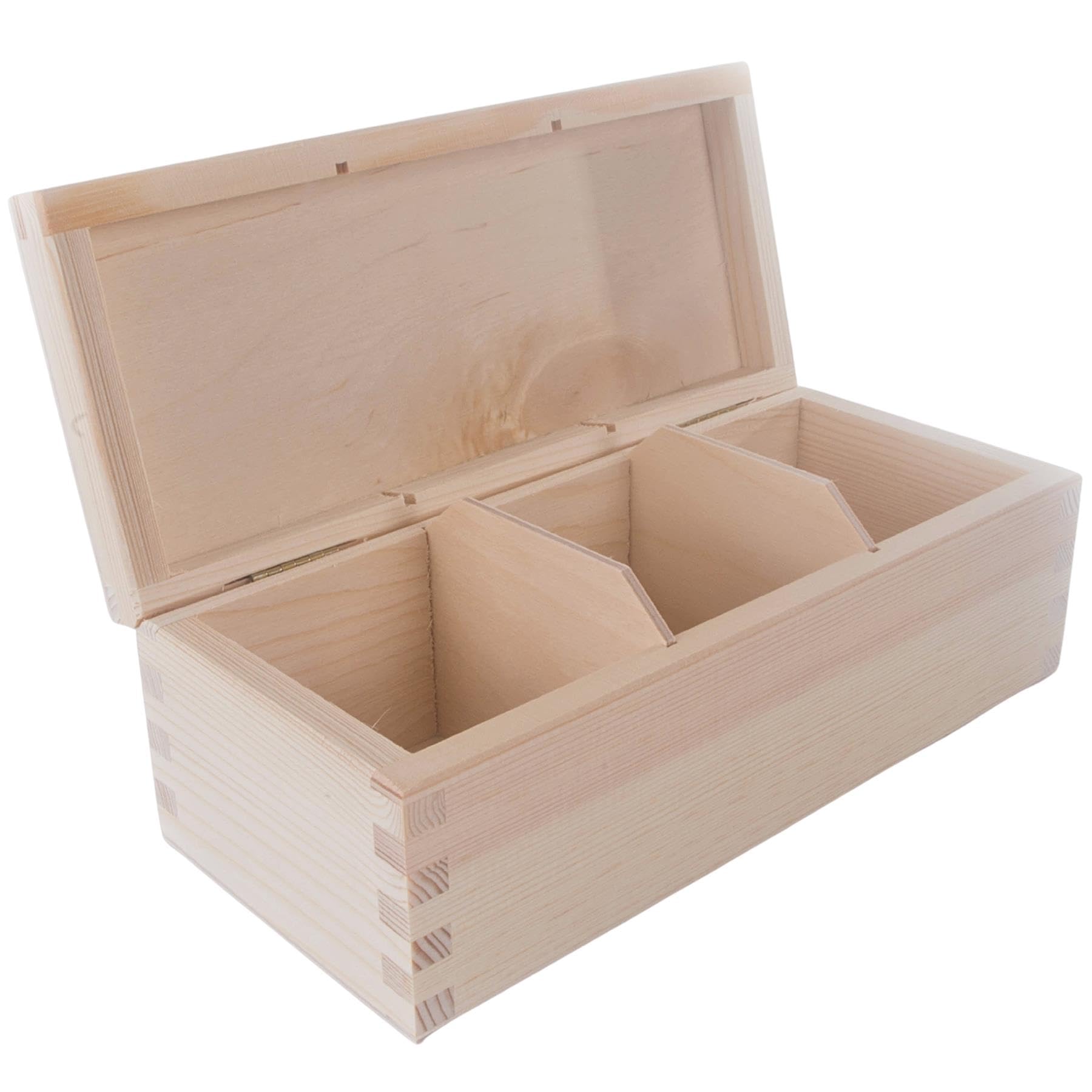 Woodeedoo Rectangular Oblong Wooden Box With 3 Sections | 22.3 X 9.3 X 8 Cm | Accessories Storage Case Tea Bag Sewing Jewellery Caddy Organiser Divided Compartments | Unpainted Decorative Wood
