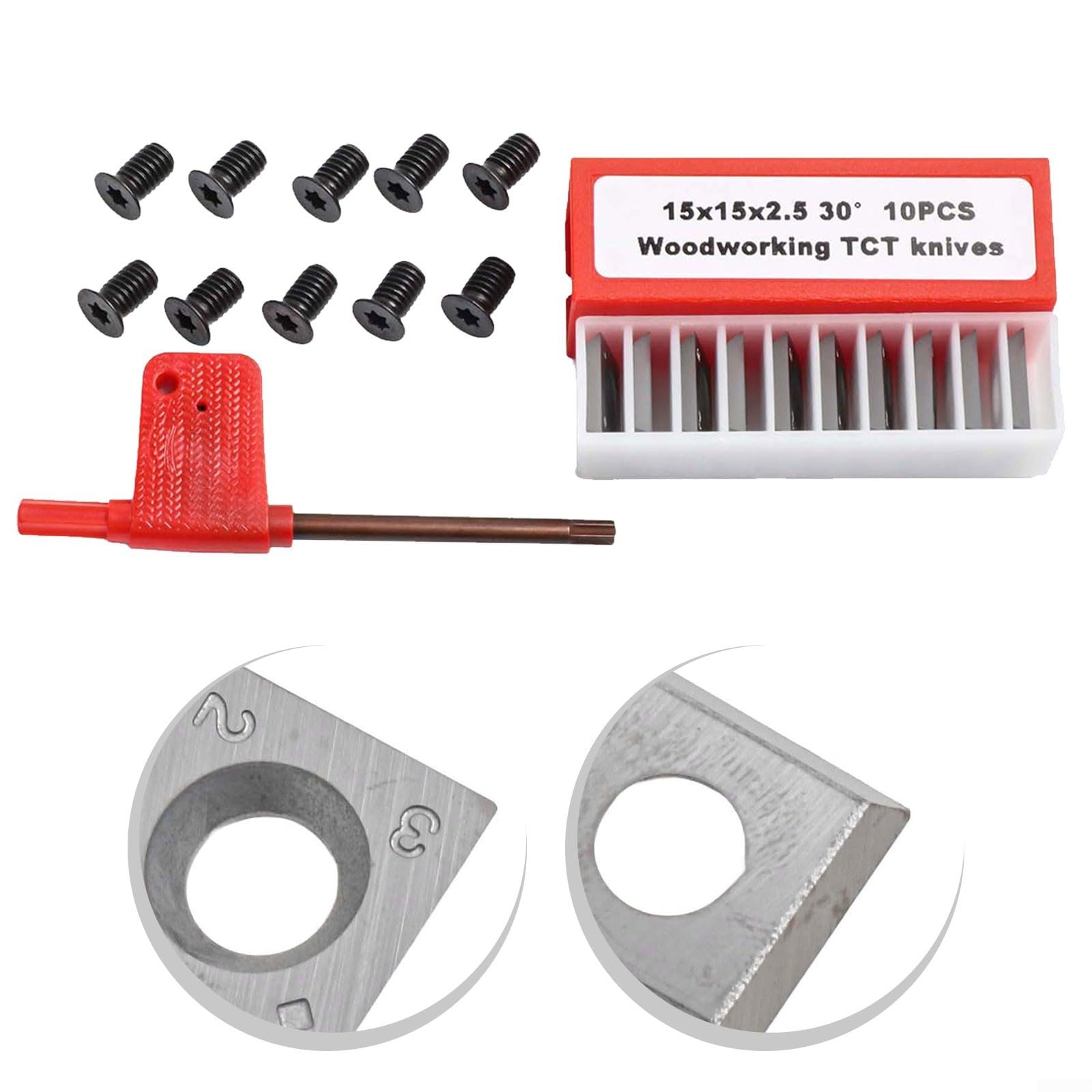 Plaquettes de coupe carrées en carbure de tungstène avec bord 4R0,5 pour tour à bois - 15 x 15 x 2,5 mm