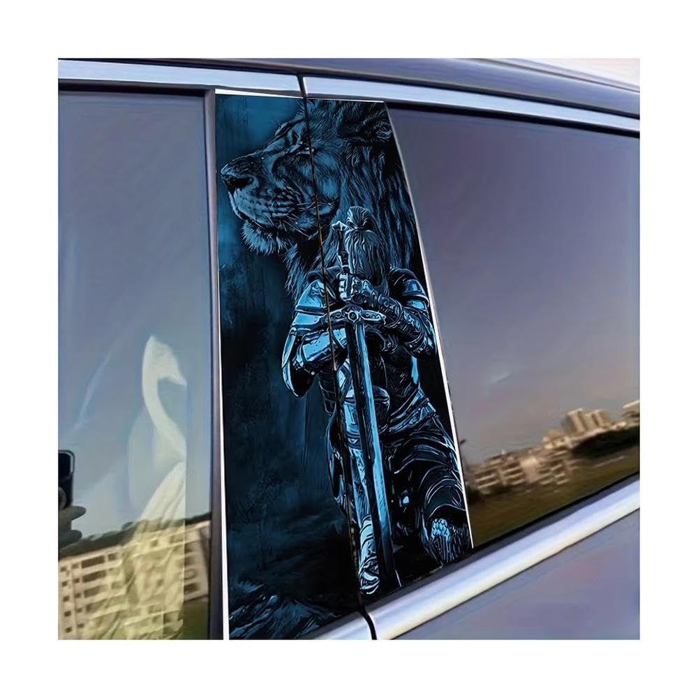 Dabhuoc One Color Car Parts 2Pcs Car Window Pillar Stickers Lionheart Knight Glossy Material Protective Film