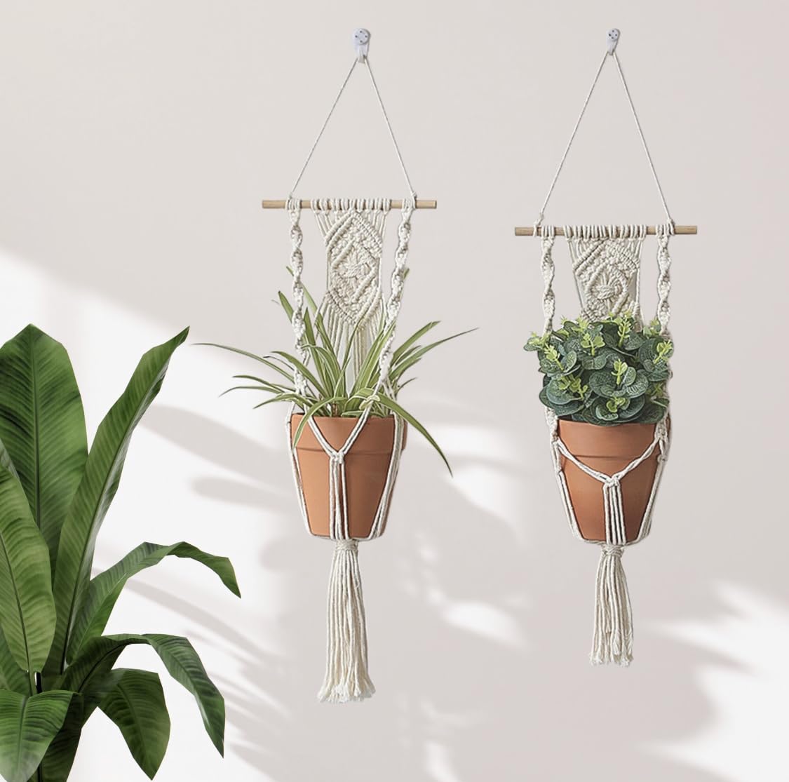 Looks Hand Work | LHW-02 | Macrame Plant Hanger [Without Pot] for Indoor or Outdoor Balcony Gardening, a Macrame Plant Hanger Made of Rope Measuring 55 cm in Length is Available in The Color Ivory.