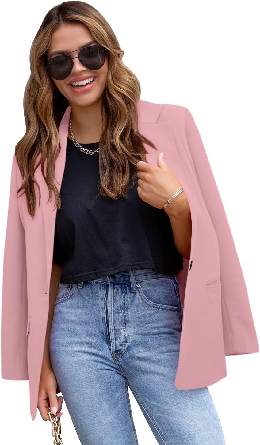 CRAZY GRID Womens Casual Blazer Jacket Long Sleeve Open Front Work Office Blazer Lapel Button Jacket - Image 2