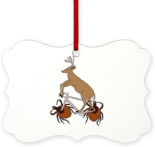 CafePress Deer Riding Bike with Deer Tick W Scroll Holiday Ornament 4" x 2.75"
