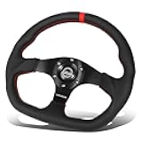 NRG-RST-024MB-R-RD Reinforced Steering Wheel - 320mm Sport Leather Flat Bottom with Red Center Mark, Red Stitching