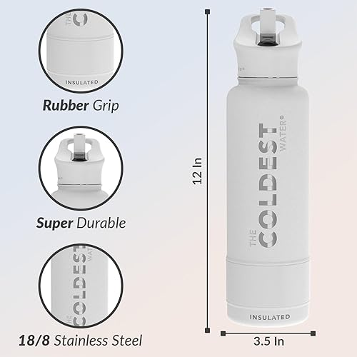 Miniatura 116 de Coldest - Botella de agua deportiva con tapa con popote y asa, a prueba de fugas, de acero inoxidable con aislamiento al vacío de doble pared,