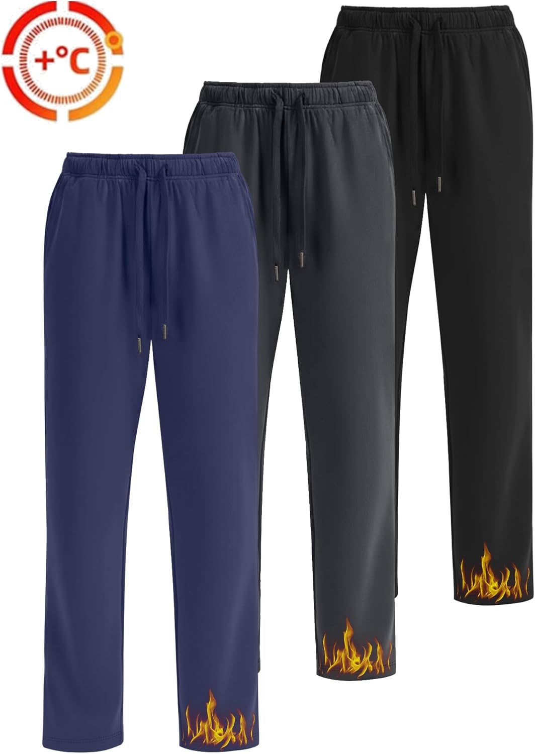 3 Pack Women's Fleece Wide Leg Sweatpants Thermal Baggy Athletic Pants Drawstring Lounge Pants with Pockets - Image 2