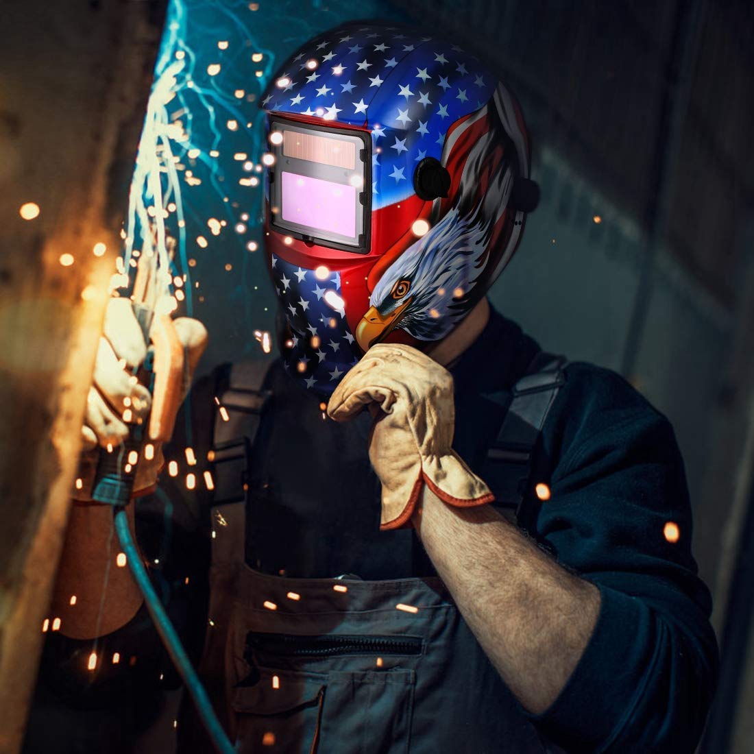 Casco per saldatura, maschera per saldatura, casco per saldatura solare automatico per applicazioni MIG/MAG/TIG/rettifica/saldatura ad taglio al plasma - Certificato CE/RoHS