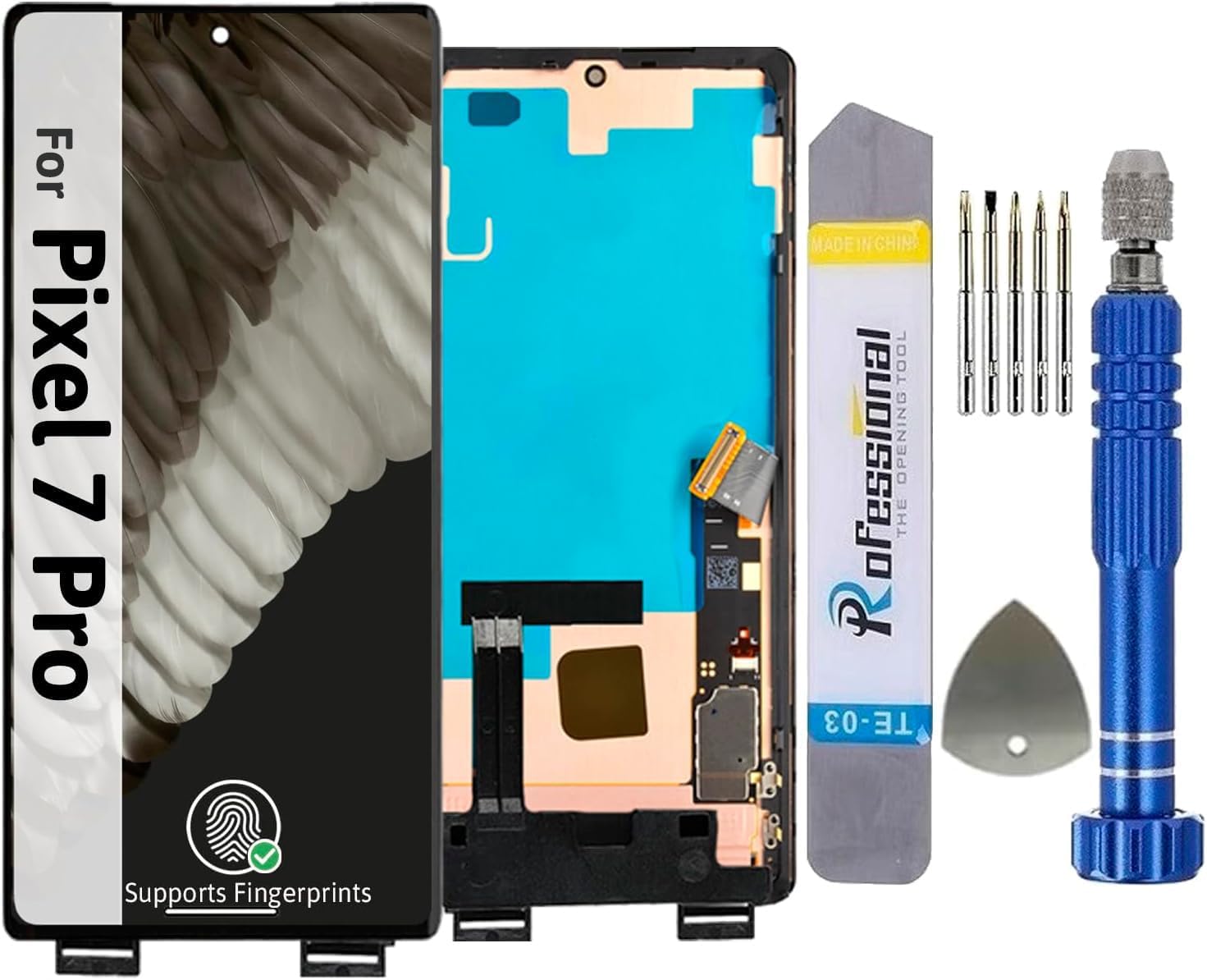 It'Go Full OLED Display for Google Pixel 7 Pro GP4BC with Fingerprint LCD Screen Replacement Touchscreen with Tool Black with Frame High Quality