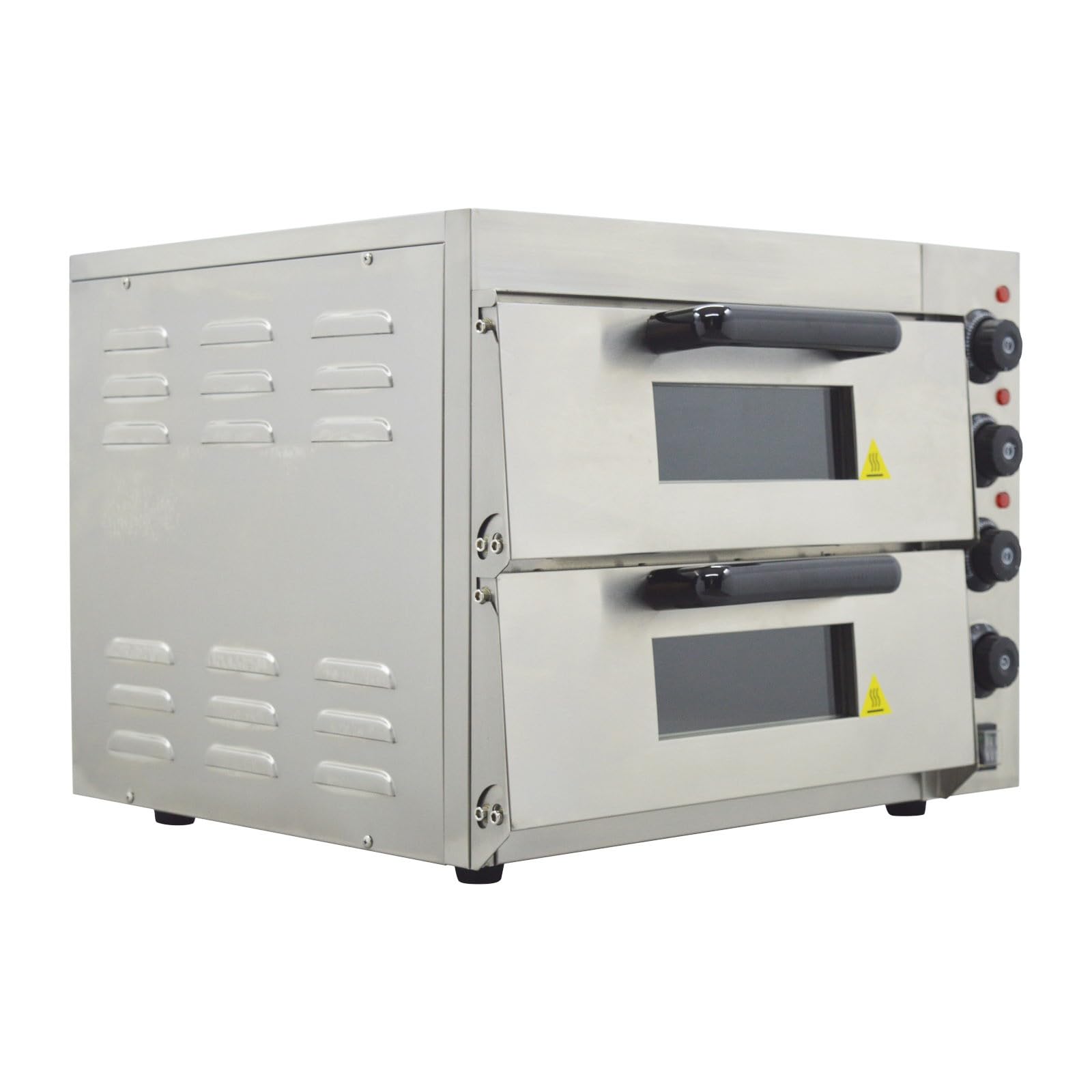 Horno de pizza comercial de 220 V, encimera eléctrica de doble piso, máquina de hornear pizza de 16 pulgadas, horno portátil de acero inoxidable de 3KW con control de tiempo, 0-120 minutos